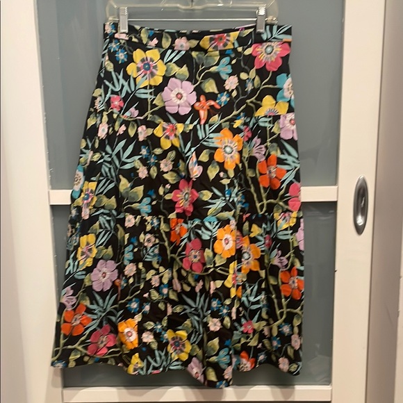 J. Crew Dresses & Skirts - J. Crew Black and Multi Color Floral Pattern Knee Length A-Line Skirt, 8